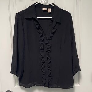 Covington black ruffle blouse, size L